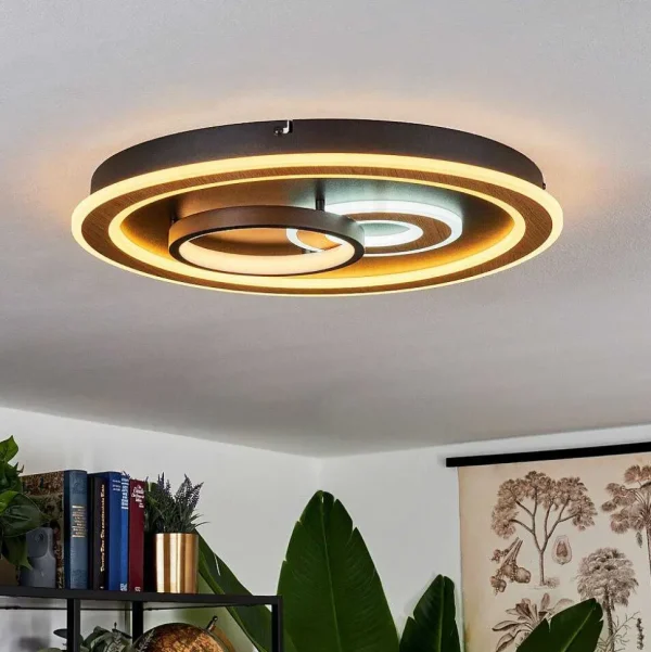 hofstein Luminaires Interieurs Connectes>Plafonnier Xamontarupt Led Brun, Couleur Bois, Noir, 1 Lumiere, Telecommandes