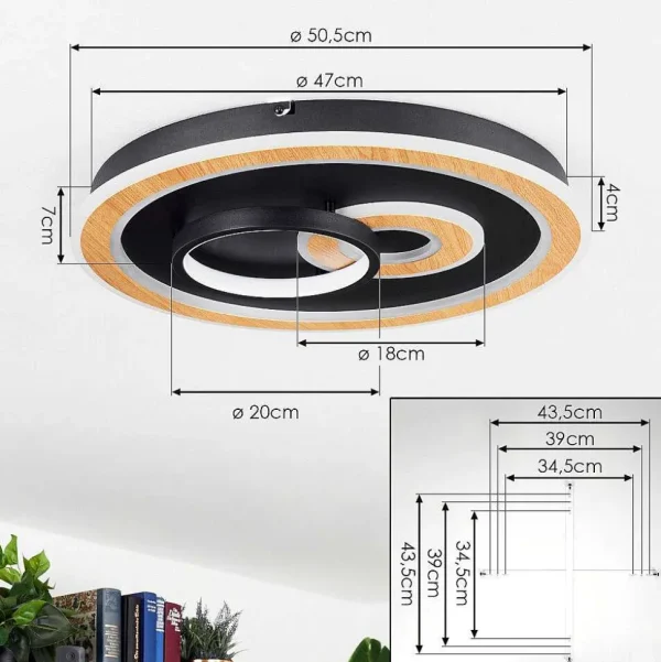 hofstein Luminaires Interieurs Connectes>Plafonnier Xamontarupt Led Brun, Couleur Bois, Noir, 1 Lumiere, Telecommandes