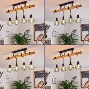 hofstein Lampes En Bois>Plafonnier Yaak Bois Clair, Noir, 4 Lumieres