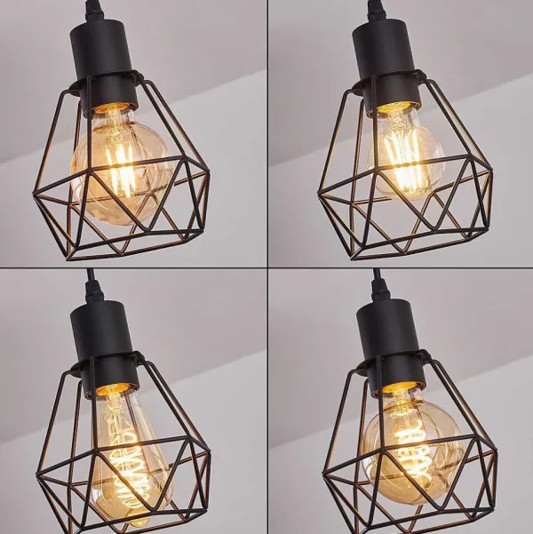 hofstein Lampes En Bois>Plafonnier Yaak Bois Clair, Noir, 4 Lumieres