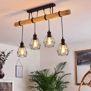 hofstein Lampes En Bois>Plafonnier Yaak Bois Clair, Noir, 4 Lumieres