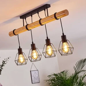 hofstein Lampes En Bois>Plafonnier Yaak Bois Clair, Noir, 4 Lumieres