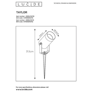 Luminaires Lucide Spots Extérieurs>Spot De Jardin Lucide Taylor Blanc, 1 Lumiere, Detecteur De Mouvement