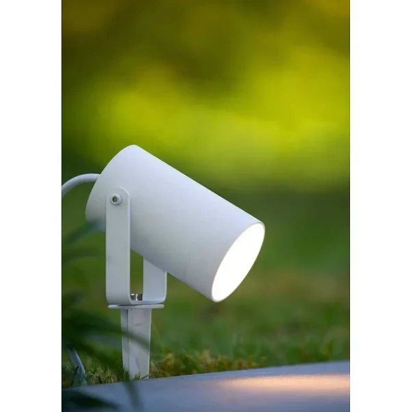 Luminaires Lucide Spots Extérieurs>Spot De Jardin Lucide Taylor Blanc, 1 Lumiere, Detecteur De Mouvement