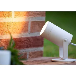 Luminaires Lucide Spots Extérieurs>Spot De Jardin Lucide Taylor Blanc, 1 Lumiere, Detecteur De Mouvement