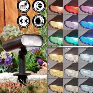 hofstein Lampes Solaires>Spot De Jardin Usmagama Solar Led Noir, 1 Lumiere, Detecteur De Mouvement, Changeur De Couleurs