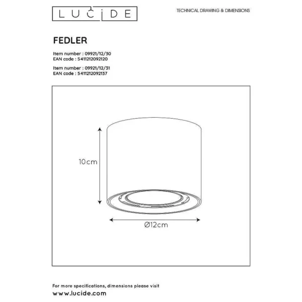 Luminaires Lucide Spots Professionnels>Spot De Plafond Lucide Fedler Noir, 1 Lumiere