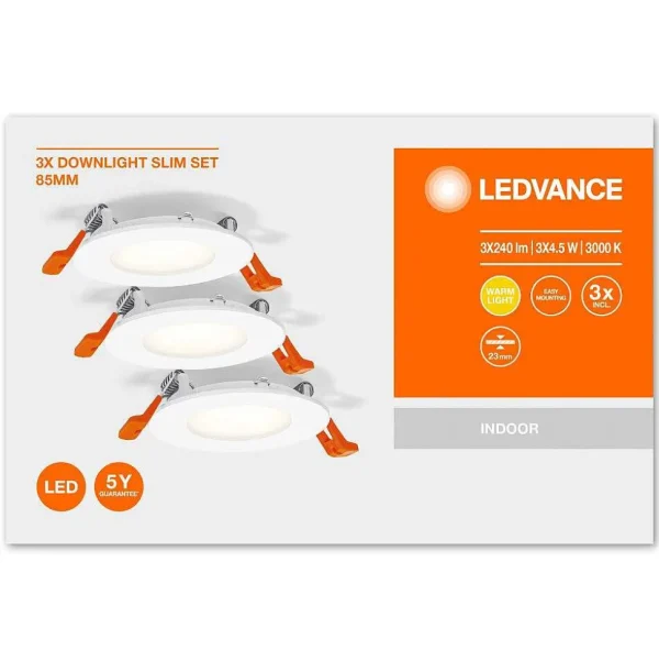 Luminaires Ledvance Luminaires Encastrés>Spot Encastrable Ledvance Downlight Slim Blanc, 3 Lumieres