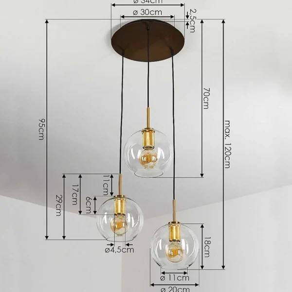 hofstein Suspensions>Suspension Karo Laiton, Noir, 3 Lumieres