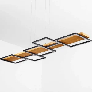 hofstein Suspensions>Suspension Pompu Led Bois Clair, Noir, 1 Lumiere