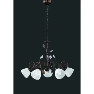 Luminaires Trio Lustres>Suspension Trio-Leuchten Traditio Brun Fonce, Rouille, 5 Lumieres