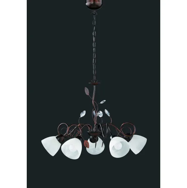 Luminaires Trio Lustres>Suspension Trio-Leuchten Traditio Brun Fonce, Rouille, 5 Lumieres