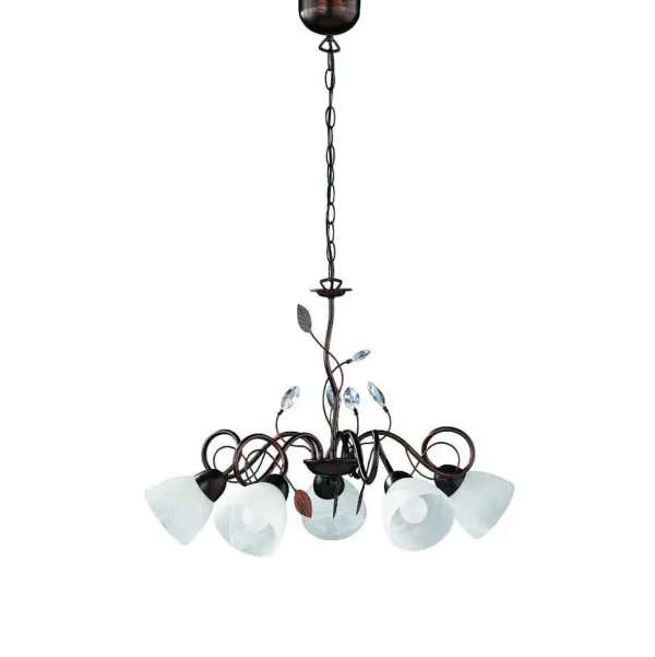 Luminaires Trio Lustres>Suspension Trio-Leuchten Traditio Brun Fonce, Rouille, 5 Lumieres