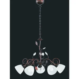 Luminaires Trio Lustres>Suspension Trio-Leuchten Traditio Brun Fonce, Rouille, 5 Lumieres