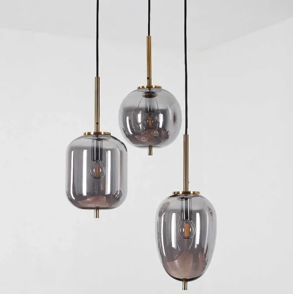 hofstein Lampes En Verre Fume>Suspension Verbania Laiton, 3 Lumieres