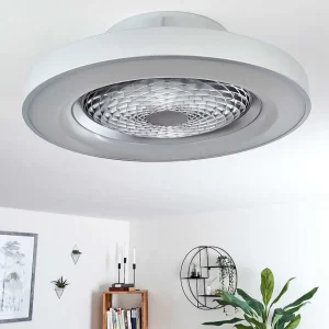 hofstein Luminaires Interieurs Connectes>Ventilateur De Plafond Penon Led Argente, 1 Lumiere, Telecommandes