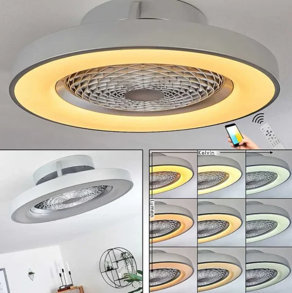 hofstein Luminaires Interieurs Connectes>Ventilateur De Plafond Penon Led Argente, 1 Lumiere, Telecommandes