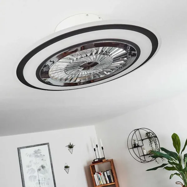 hofstein Plafonniers Et Lustres Ventilateurs>Ventilateur De Plafond Terradura Led Chrome, Noir, Blanc, 1 Lumiere, Telecommandes