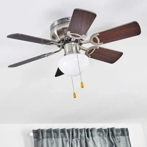 hofstein Plafonniers Et Lustres Ventilateurs>Ventilateur De Plafond Trillo Gris, Bois Clair, Nickel Mat, 1 Lumiere