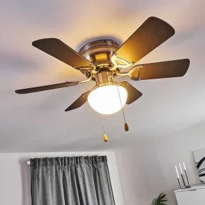 hofstein Plafonniers Et Lustres Ventilateurs>Ventilateur De Plafond Trillo Gris, Bois Clair, Nickel Mat, 1 Lumiere