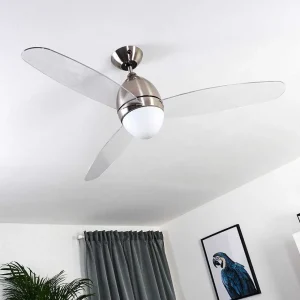 hofstein Plafonniers Et Lustres Ventilateurs>Ventilateur De Plafond Varazze Nickel Mat, Transparent, 1 Lumiere, Telecommandes