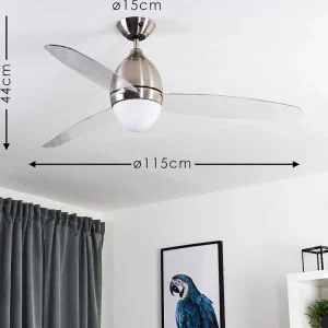 hofstein Plafonniers Et Lustres Ventilateurs>Ventilateur De Plafond Varazze Nickel Mat, Transparent, 1 Lumiere, Telecommandes