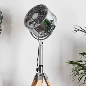 hofstein Ventilateur Sur Pied>Ventilateur Magaluf Chrome, Bois Clair