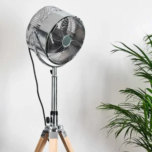 hofstein Ventilateur Sur Pied>Ventilateur Magaluf Chrome, Bois Clair