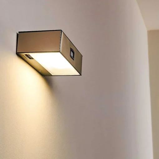 Applique Murale D'Exterieur Attu Led Nickel Mat, 1 Lumiere, Detecteur De Mouvement