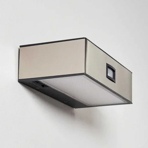 Applique Murale D'Exterieur Attu Led Nickel Mat, 1 Lumiere, Detecteur De Mouvement