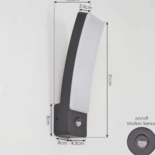 Applique Murale D'Exterieur Maseru Led Anthracite, 1 Lumiere, Detecteur De Mouvement