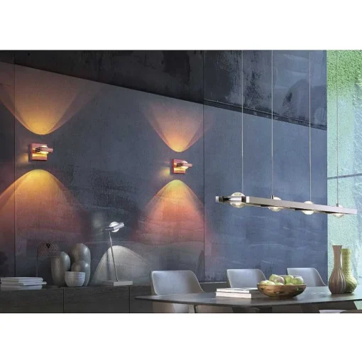 Applique Murale Paul Neuhaus Q-Fisheye Led Acier Inoxydable, 2 Lumieres, Telecommandes, Changeur De Couleurs