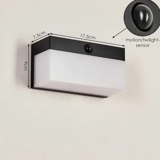 Applique Solaire Malalhue Led Noir, 1 Lumiere, Detecteur De Mouvement