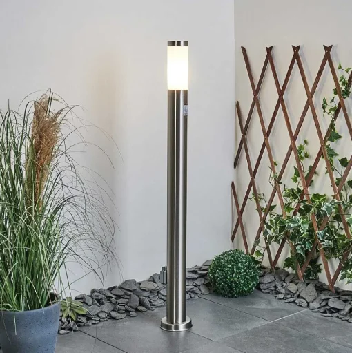 Borne Lumineuse Sessa Nickel Mat, 1 Lumiere, Detecteur De Mouvement