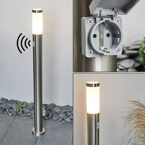 Borne Lumineuse Sessa Nickel Mat, 1 Lumiere, Detecteur De Mouvement