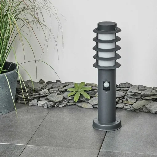 Borne Lumineuse Tunes Anthracite, 1 Lumiere, Detecteur De Mouvement