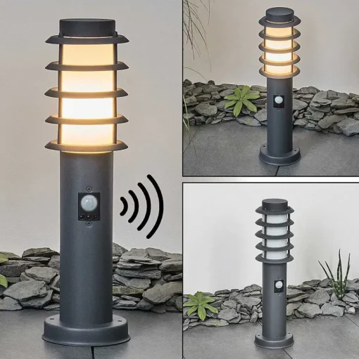 Borne Lumineuse Tunes Anthracite, 1 Lumiere, Detecteur De Mouvement