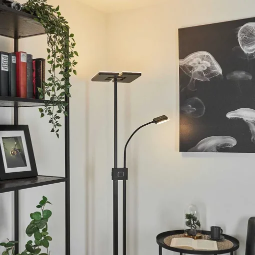 Lampadaire A Vasque Janze Led Noir, 2 Lumieres
