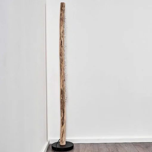 Lampadaire Bansberia Led Bois Clair, Noir, 1 Lumiere