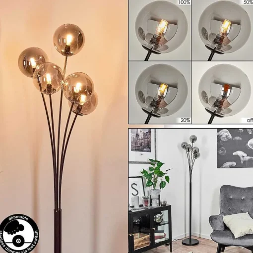 Lampadaire Bernado Noir, 5 Lumieres