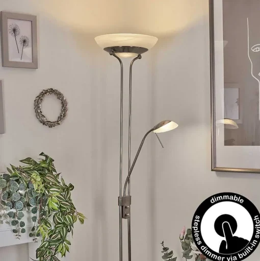 Lampadaire Biot Led Nickel Mat, 2 Lumieres