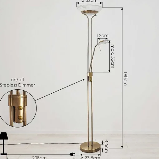 Lampadaire Biot Led Vieux Laiton, 2 Lumieres