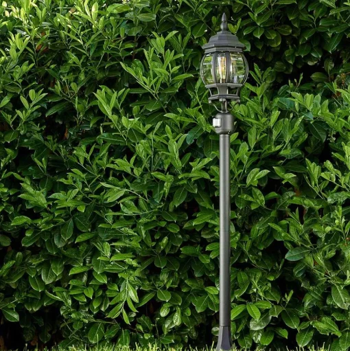 Lampadaire Exterieur Lentua Noir, 1 Lumiere, Detecteur De Mouvement