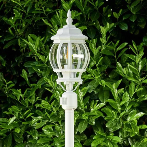 Lampadaire Exterieur Lentua Blanc, 1 Lumiere, Detecteur De Mouvement