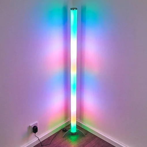Lampadaire Led Rgb Globo Rocky Argente, 1 Lumiere, Telecommandes, Changeur De Couleurs