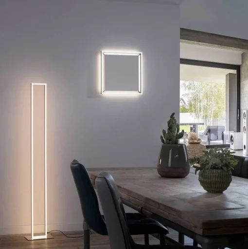 Lampadaire Paul-Neuhaus Q-Kaan Led Acier Brosse, 2 Lumieres, Telecommandes