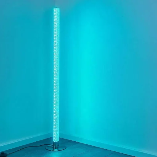 Lampadaire Pipe Led Nickel Mat, 1 Lumiere, Telecommandes, Changeur De Couleurs