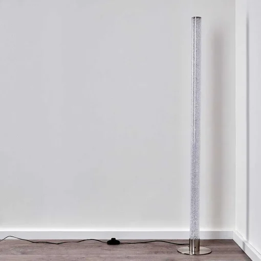 Lampadaire Pipe Led Nickel Mat, 1 Lumiere, Telecommandes, Changeur De Couleurs
