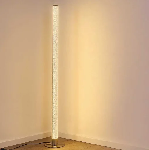 Lampadaire Pipe Led Nickel Mat, 1 Lumiere, Telecommandes, Changeur De Couleurs