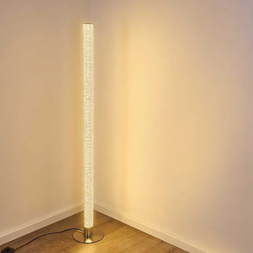 Lampadaire Pipe Led Nickel Mat, 1 Lumiere, Telecommandes, Changeur De Couleurs